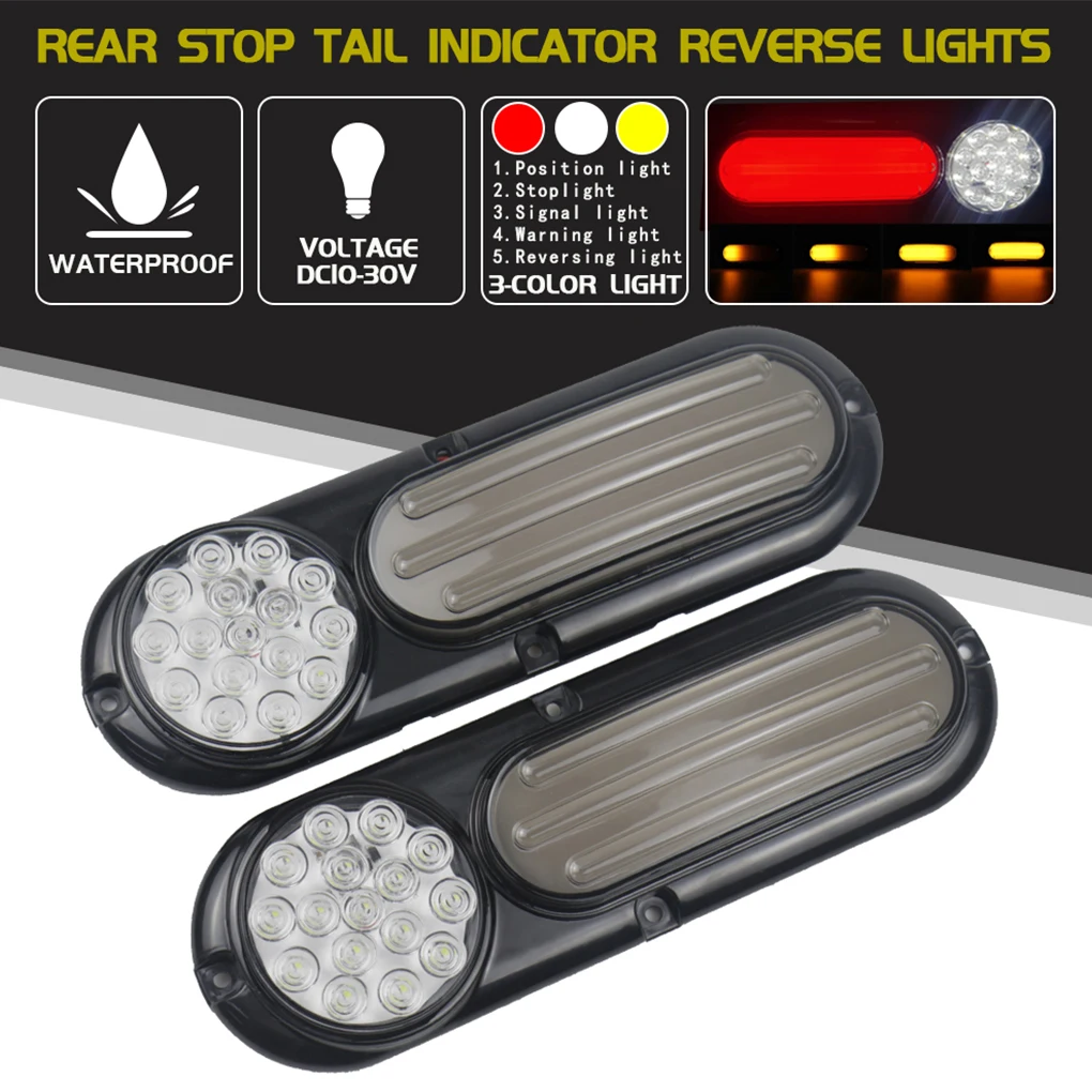 

Pack of 2 Truck Tail Lights Waterproof Stop Signal Lamps Night Riding 3000K Multifunctional Plastic 10-30V Lighting