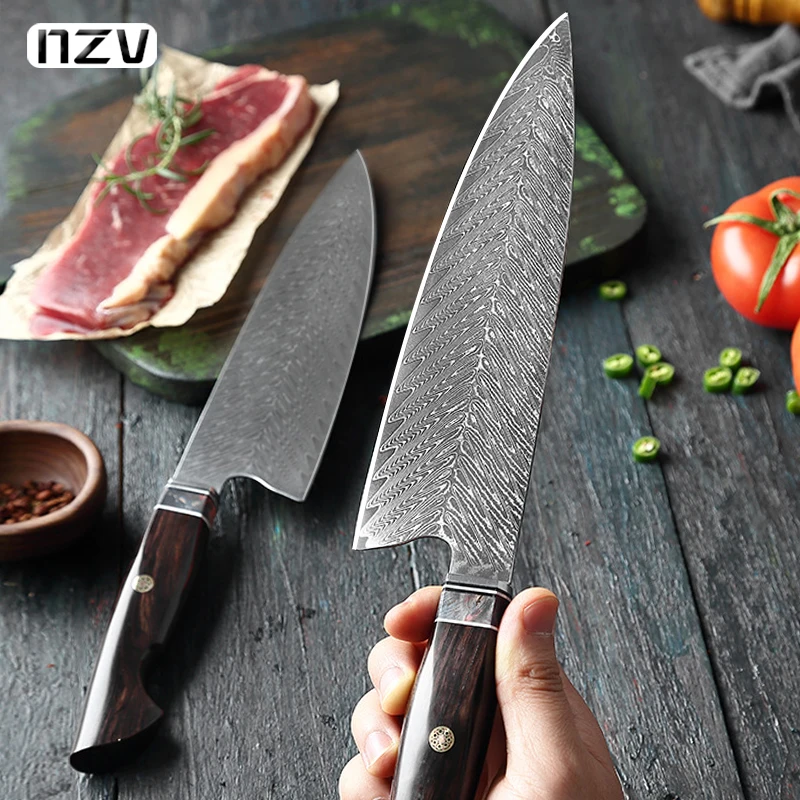 Напольный кухонный нож NZV 67 VG10 из дамасской стали поварской для рыбы кухонные