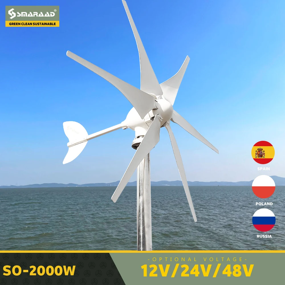 

2000w 2kw Horizontal Wind Turbine Generator 48V 24V 12V Free Energy Magnetic Dynamo Strong Power 220v Inverter Output For Home