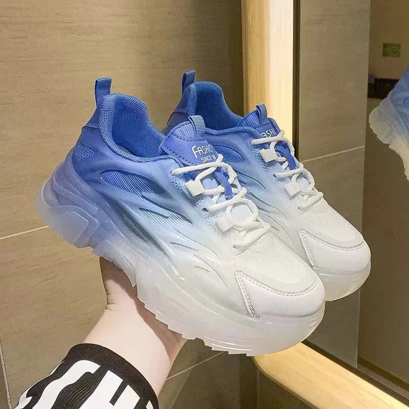 

Real Soft Leather Thick Sole Daddy Shoes Women's Spring 2022 New Breathable Gradient Texture Casual Shoes Women's Running Shoes