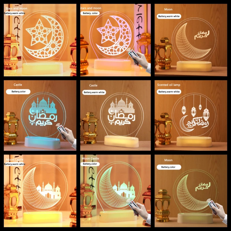

Eid Mubarak 3D Lamp Acrylic LED Night Light Ramadan Decorations for Home Bedroom Eid Al Adha Gift Table Lamps Cute Moon Lamp New