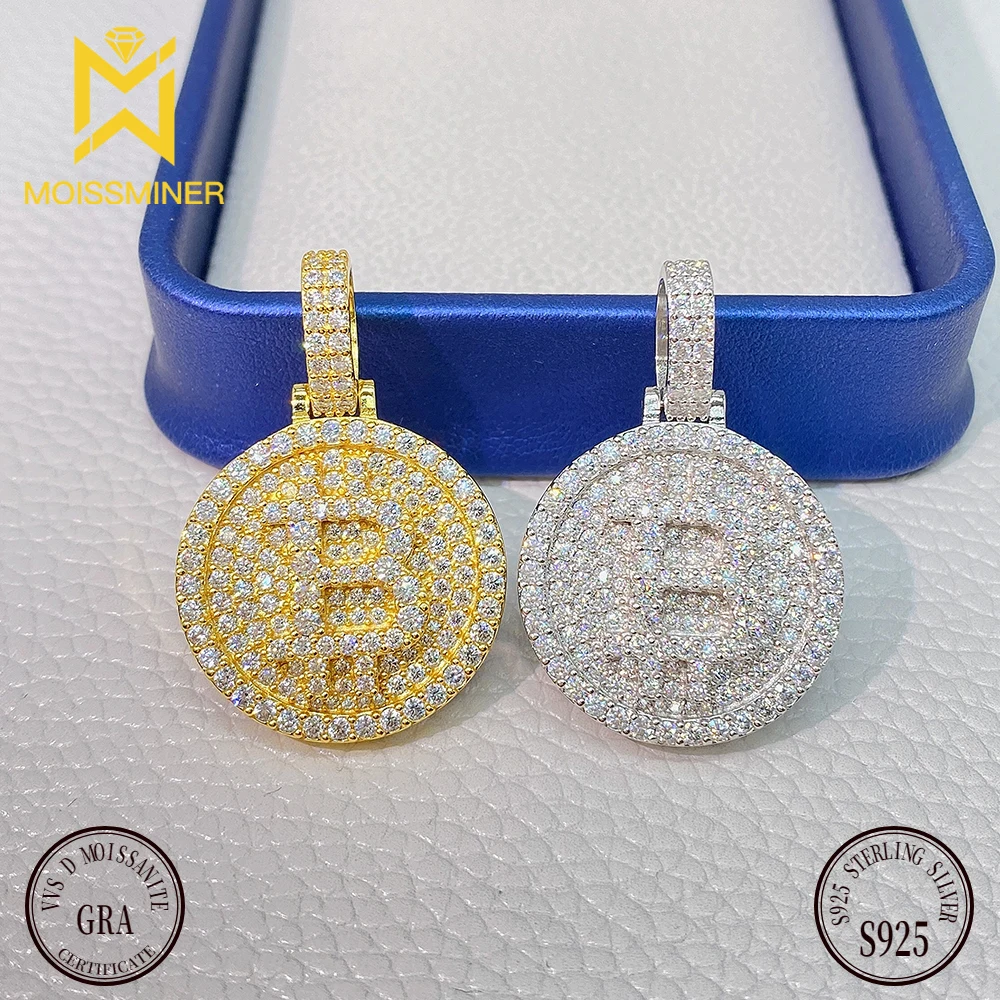 Bling Bitcoin Moissanite Pendant Necklaces For Men S925 Silver Real Diamond Necklace Women Jewelry Pass Tester With GRA