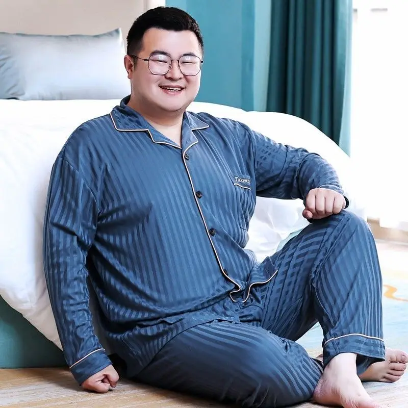Spring and autumn style pure cotton men's pajamas, fat man 200kg, fat man, oversized man, 300kg, loose long-sleeved suit
