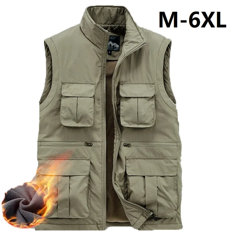 

2023New Men's Winter Jackets Sleeveless Vest Thick Fleece Warm Waistcoat Male Plush Casual Windproof Big Size Plus 6XL Plus size