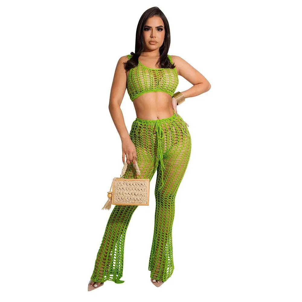Prowow Sexy Women Pant Set Hollow Out Knitted Crochet Summer Two Piece Chest Wrap Suits 2023 New Fashion Beachwear Outfits 2 Prowow Sexy Women Pant Set Hollow Out Knitted Crochet Summer Two Piece Chest Wrap Suits 2023 New Fashion Beachwear Outfits 2