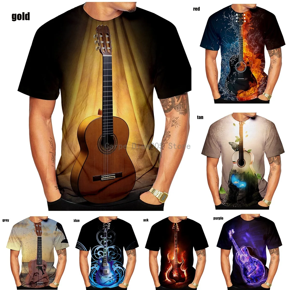 

Модная мужская музыкальная бас гитара DJ трендовая индивидуальная 3D печать Повседневная футболка с коротким рукавом