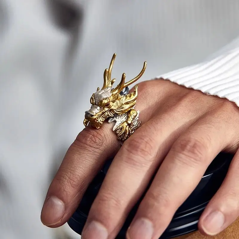 UMQ Оригинальное кольцо в национальном стиле с головой дракона мужское властное