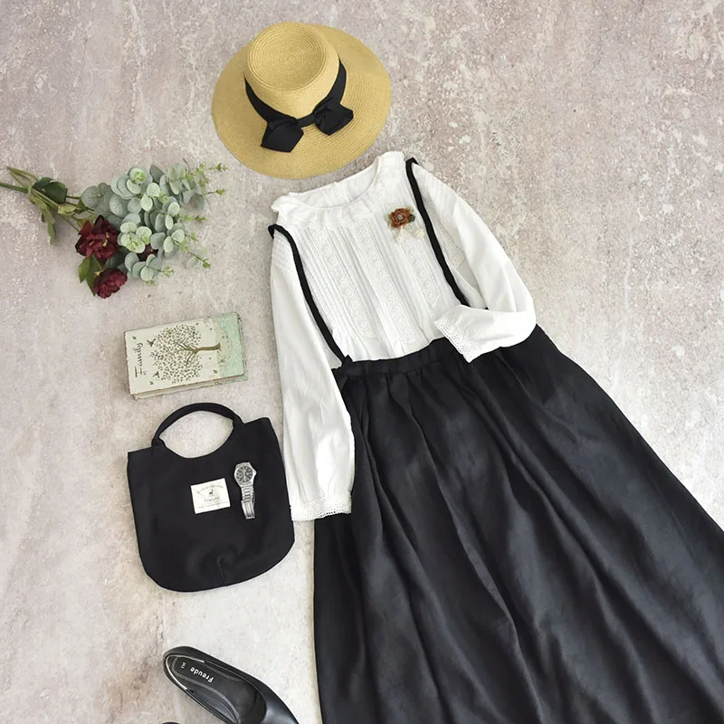 

Summer Niche French High-end Linen Women's Clothing 242 Japanese Sen Style Palace Retro A-line Half Length Strap Skirt