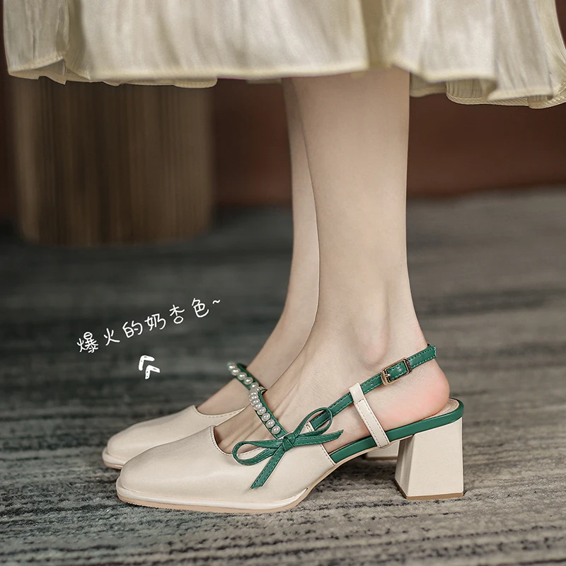 

2022 Sandals Cross Shoes Closed Toe Mary Jane Cross-Shoes Strappy Heels Suit Female Beige New Open Comfort High Fashion Summer