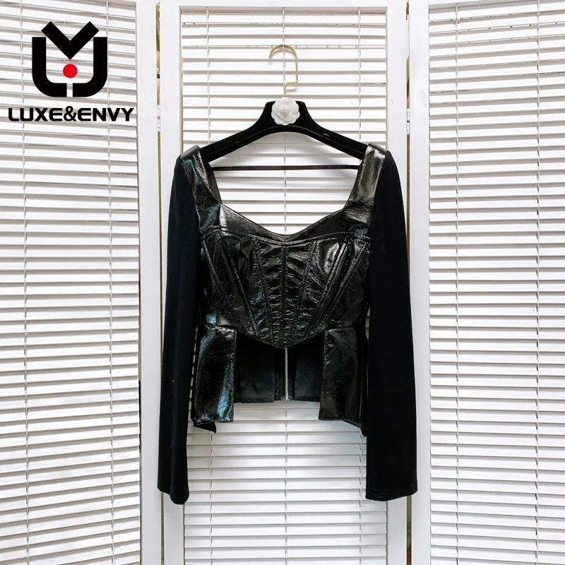 

LUXE&ENVY 2023 Summer Spring New Korean Fashion Cool Goddess Fishbone Waist Panel Design For Minority Design Leather Coat