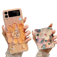 warm color oil painting sunflower shiny rhinestone ladies casual simple mobile phone case for samsung galaxy z flip3 for girls