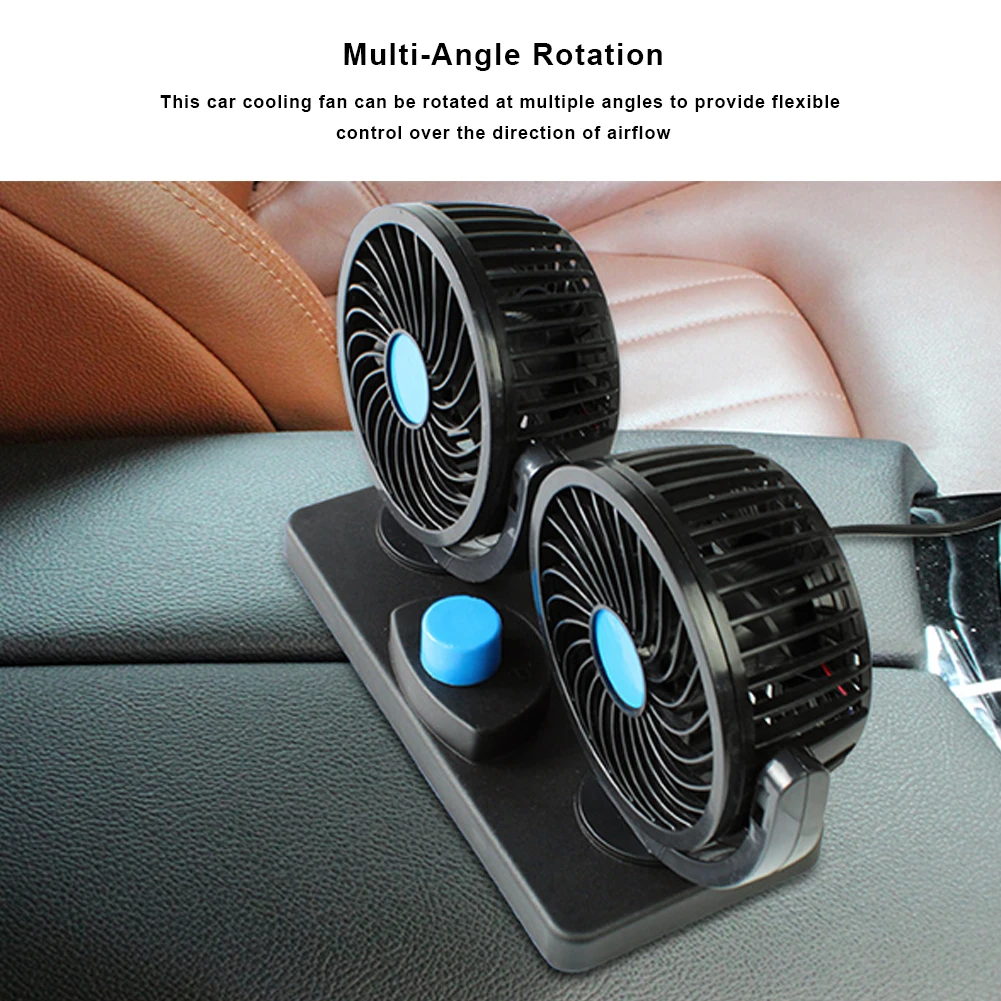 

Electric Car Cooler Dual Head Air Circulator Fan 12/24V Mini Car Fan Cooler 360 Degree Rotatable 2 Gear USB Port for Vehicle SUV