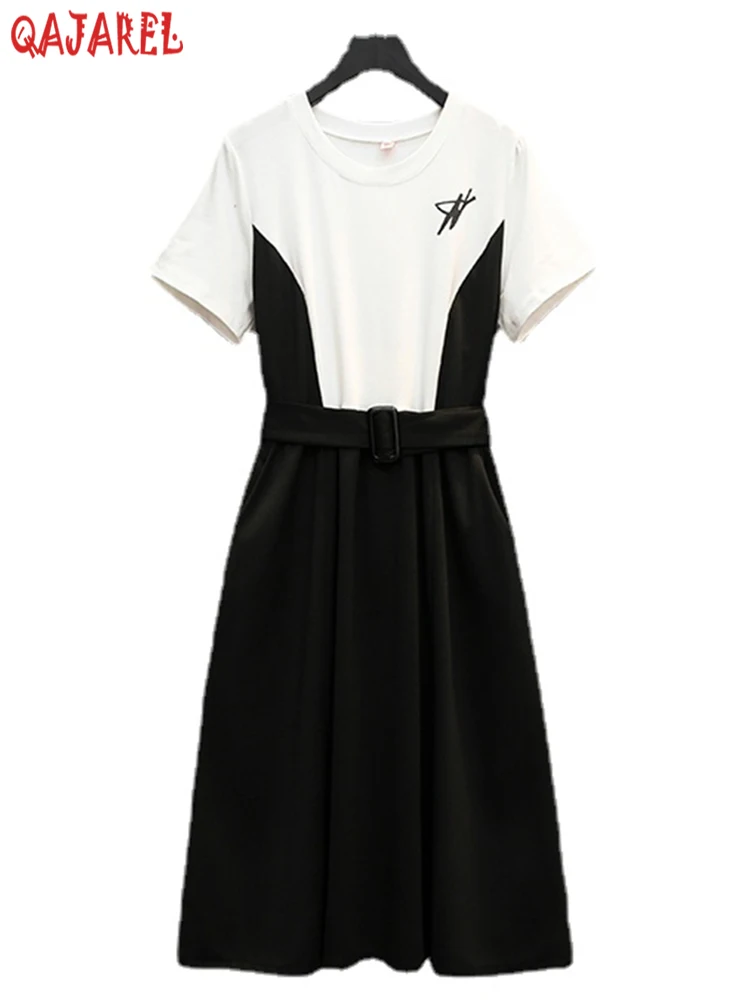 

Белое черное лоскутное облегающее платье с имитацией двух частей, Новинка лета 2023, повседневное офисное женское платье, элегантные женские платья