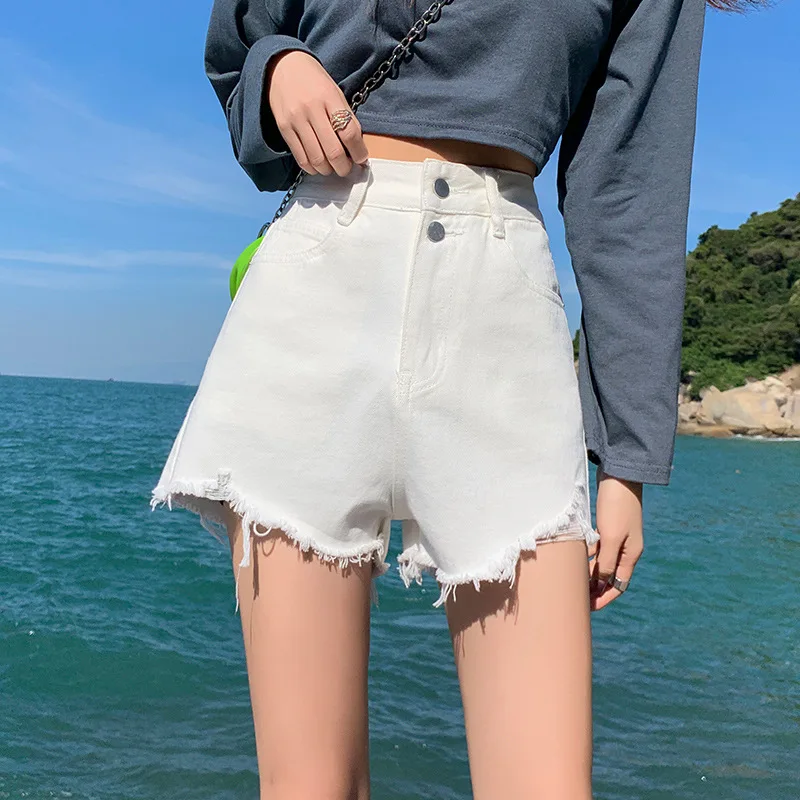 Denim Shorts High Waisted Slimming Raw Edge Hot Pants Women Retro Street Clothing 2023 Summer New Sexy Girl Denim Shorts Mujer
