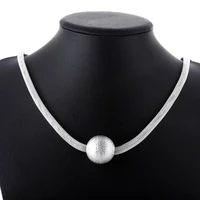 hot 925 stamp silver color necklace for women jewelry romantic net chain frosted large beads pendant gifts wedding party