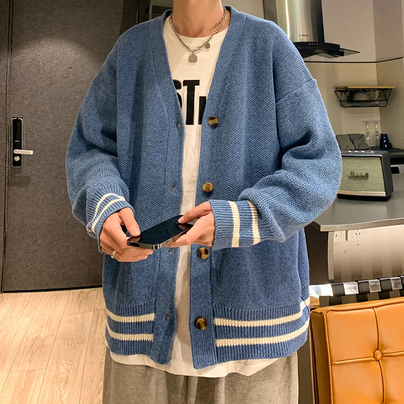 

Color-blocking cardigan sweater men's winter loose sweater coat