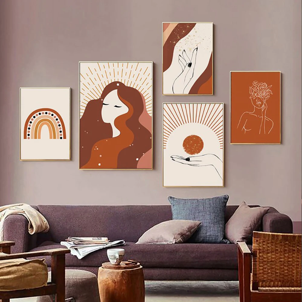 

Abstract Line Sunshine Girl Rainbow Sun Wall Art Canvas Painting Nordic Posters and Prints Wall Pictures for Living Room Decor