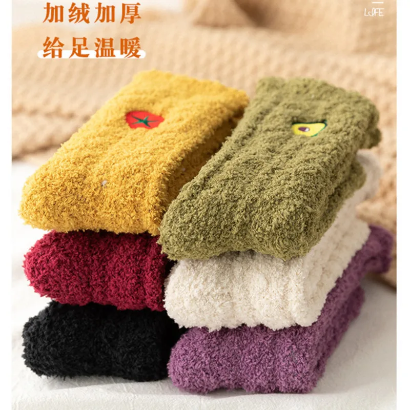 Plush Socks Children Winter Cute Japanese Coral Wool Cotton Socks Monthly Socks Postpartum Sleep Socks Padded Floor Socks