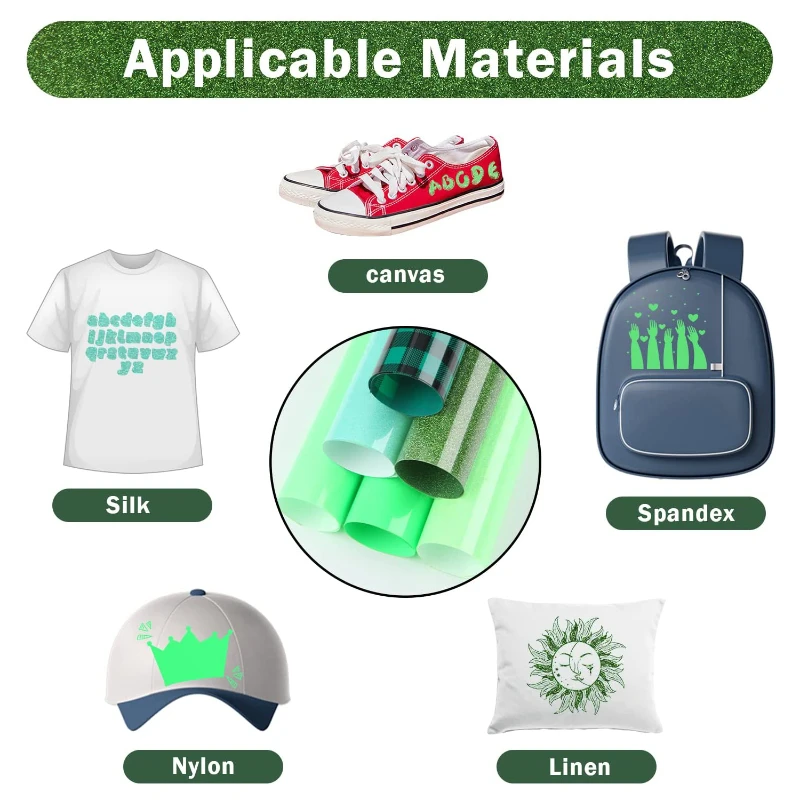 

6 Rolls 12x10 Inch Heat Transfer Glitter Vinyl Iron on For Clothes HTV Shirt High Elastic Film Fabrics Easter Decor Easy To Cut