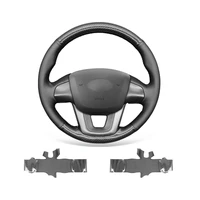 diy custom black leather pu carbon fiber car steering wheel cover warp for kia k2 rio5