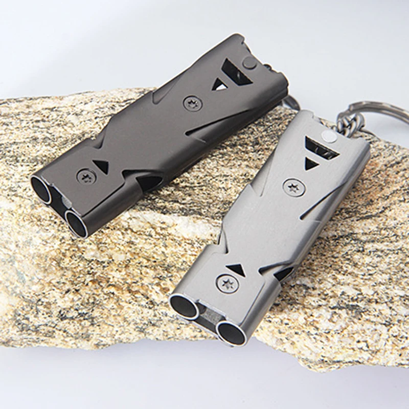 

Outdoor Portable Whistle Aluminum Alloy 120DB Waterproof Double Tube Loud Fesaving Emergency Safety Whistle Outdoors Tool