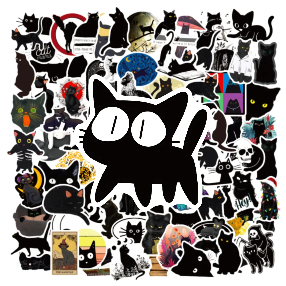 

10/30/50/100 PCS Pet Black Cat Stickers for Skateboard Laptop Guitar Luggage Bike Scrapbook Animal Decal Hot Kid Sticker Toy