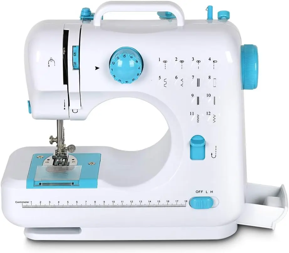 

Электрическая голубая портативная швейная машина 505 для начинающих и детей, швейная машина с 12 встроенными стежками, 2 скорости, двойная нить