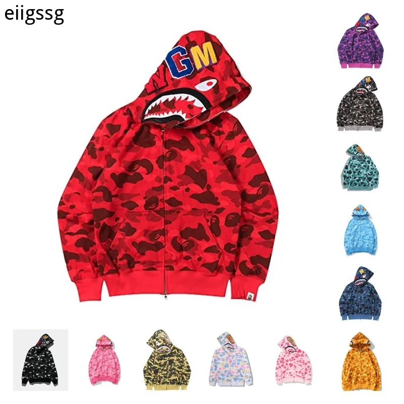 

3 Style Hoodies Winter Fashion Camouflage Couples Wear Hoody Casual Cardigan Hooded Bapes Shark Coat Streetwear Men Jacket 5XL