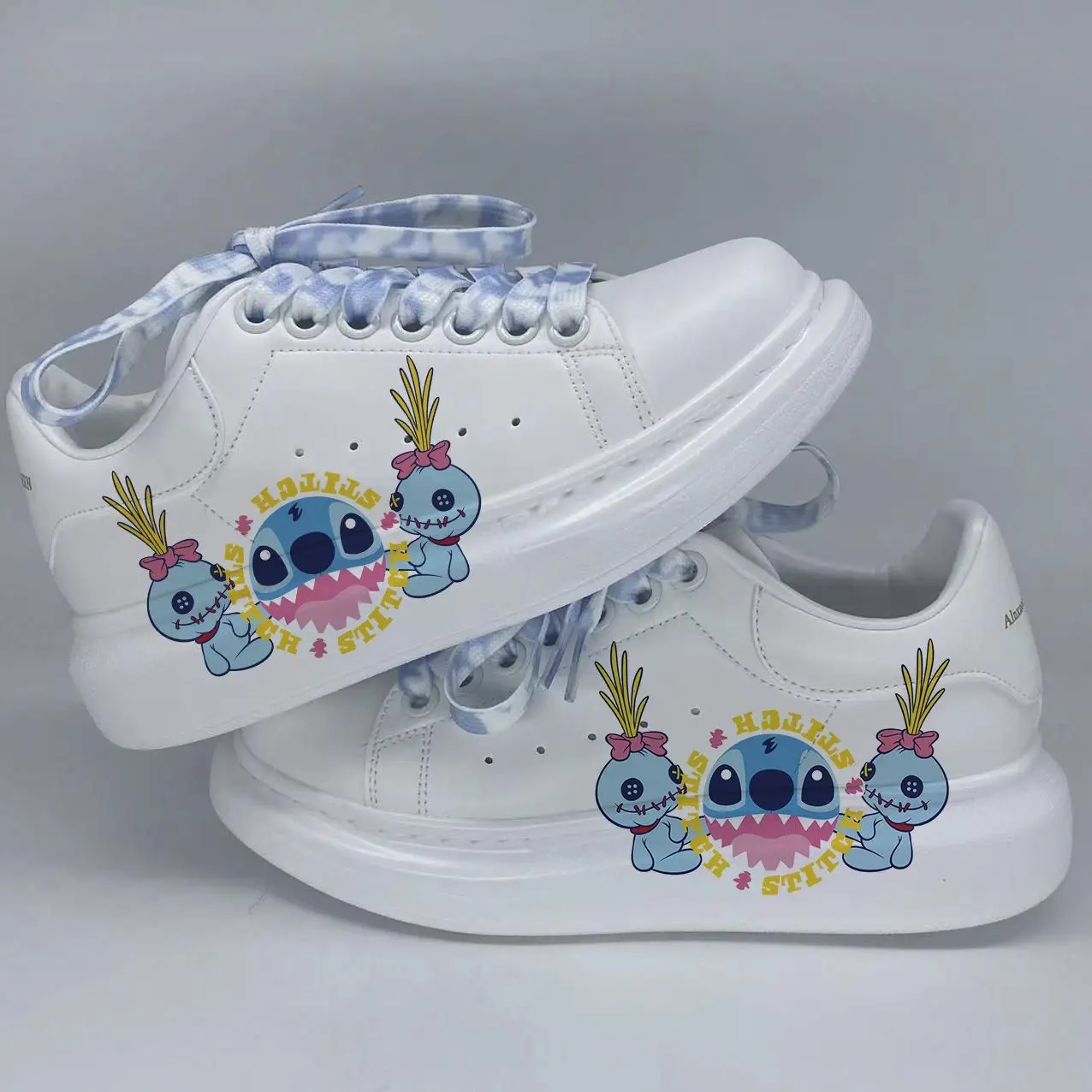 Disney Real Pictures Stilch Graffiti Joker Couple Small White Shoes Thick Bottom women Shoes Elevated Board Shoes Students