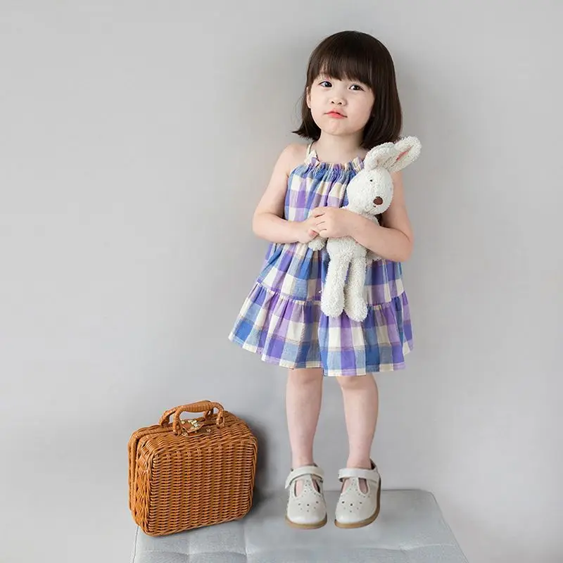 

Girls Dresses Summer New sleeveless plaid pleated Girls Dress Sweet Dress Birthday Party Princess Dress Vestidos 1-7 Y