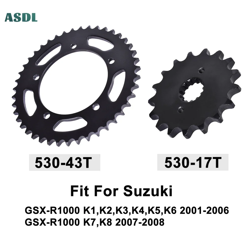 530 43T 17T комплект передних и задних звездочек мотоцикла для Suzuki GSX-R1000 K1-K6 2001-2006 K7 K8