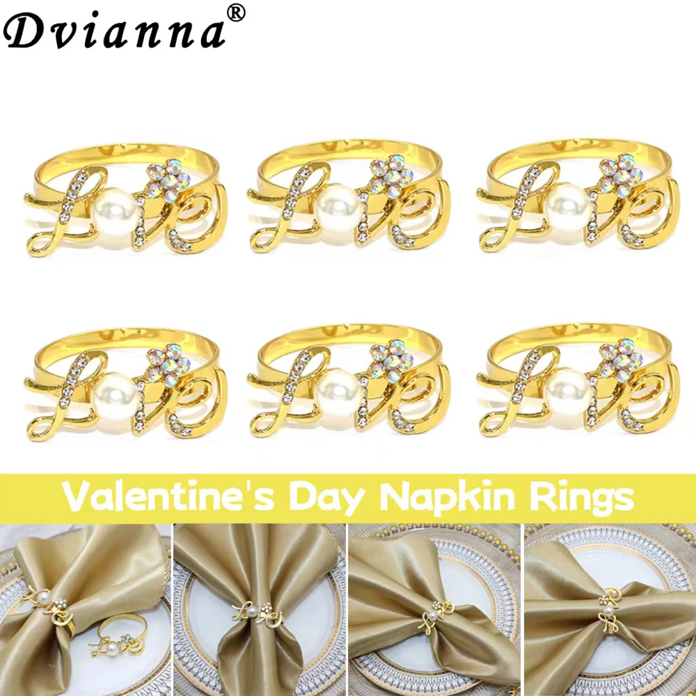 

6 шт., кольца для салфеток на День святого Валентина с надписью «Love»