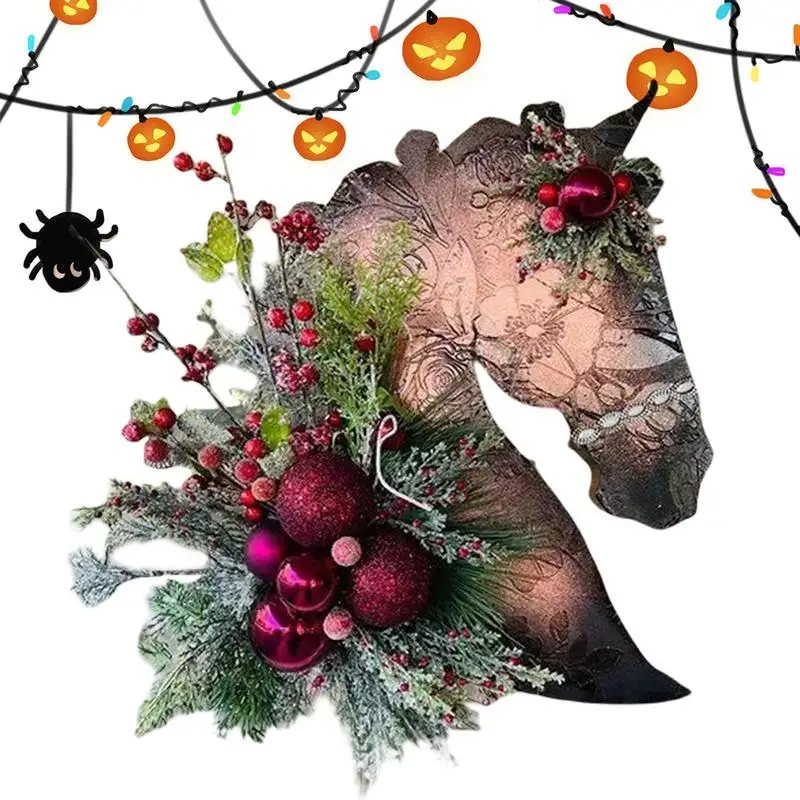 

Horse Wreaths for Front Door | Pretty Christmas Horse Head Wreath Indoor Ornament | Wreath Christmas Decorations for Front Door