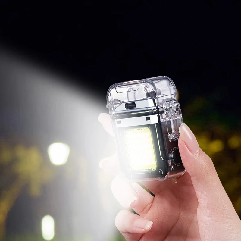 

Waterproof Lighter Windproof Lighter Electric Flashlight Transparent Plasma ARC USB Rechargeable Lighters Outdoor Camping Gi
