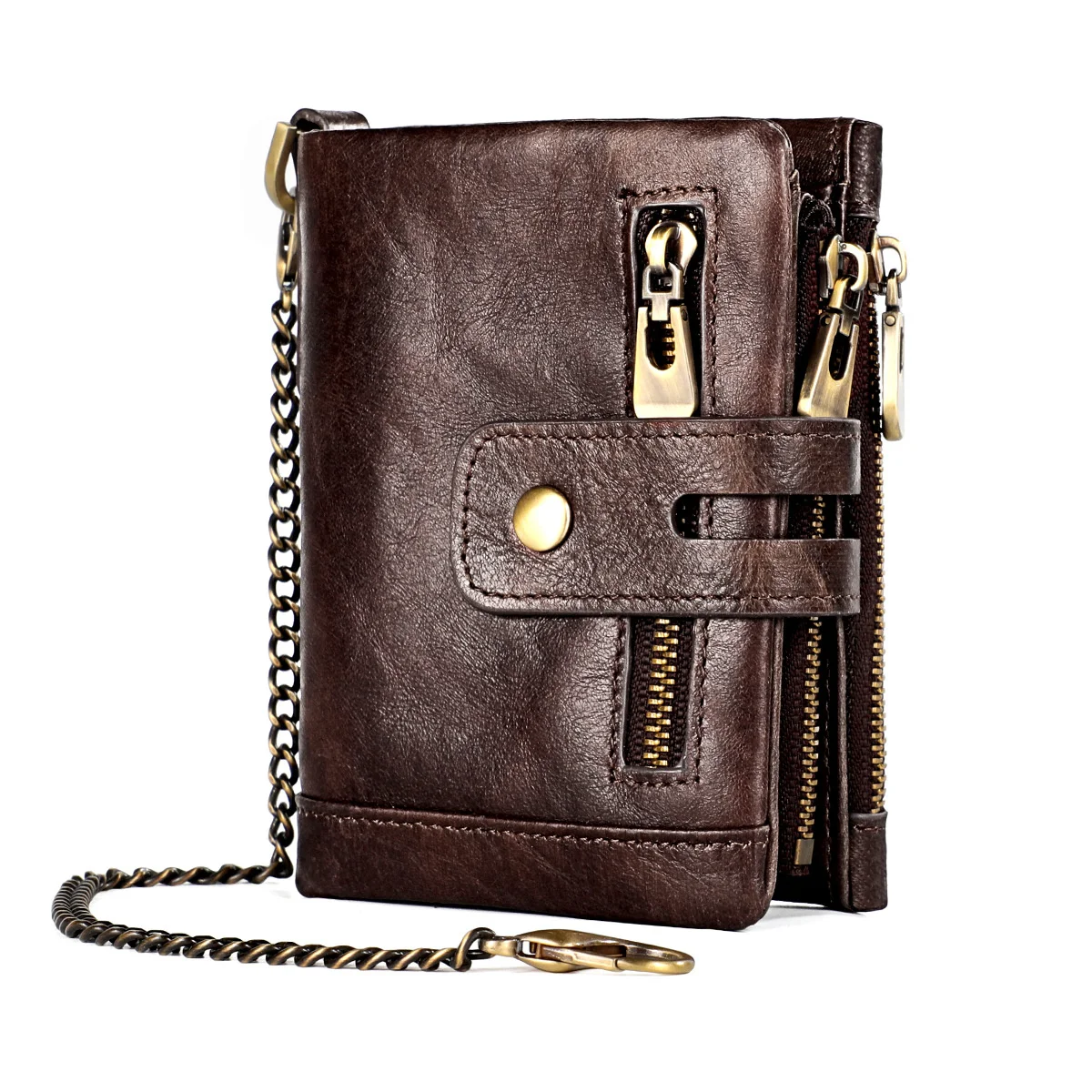 

Men's Leather Wallet RFID crazy horse skin zipper wallet women's multifunctional short Wallet