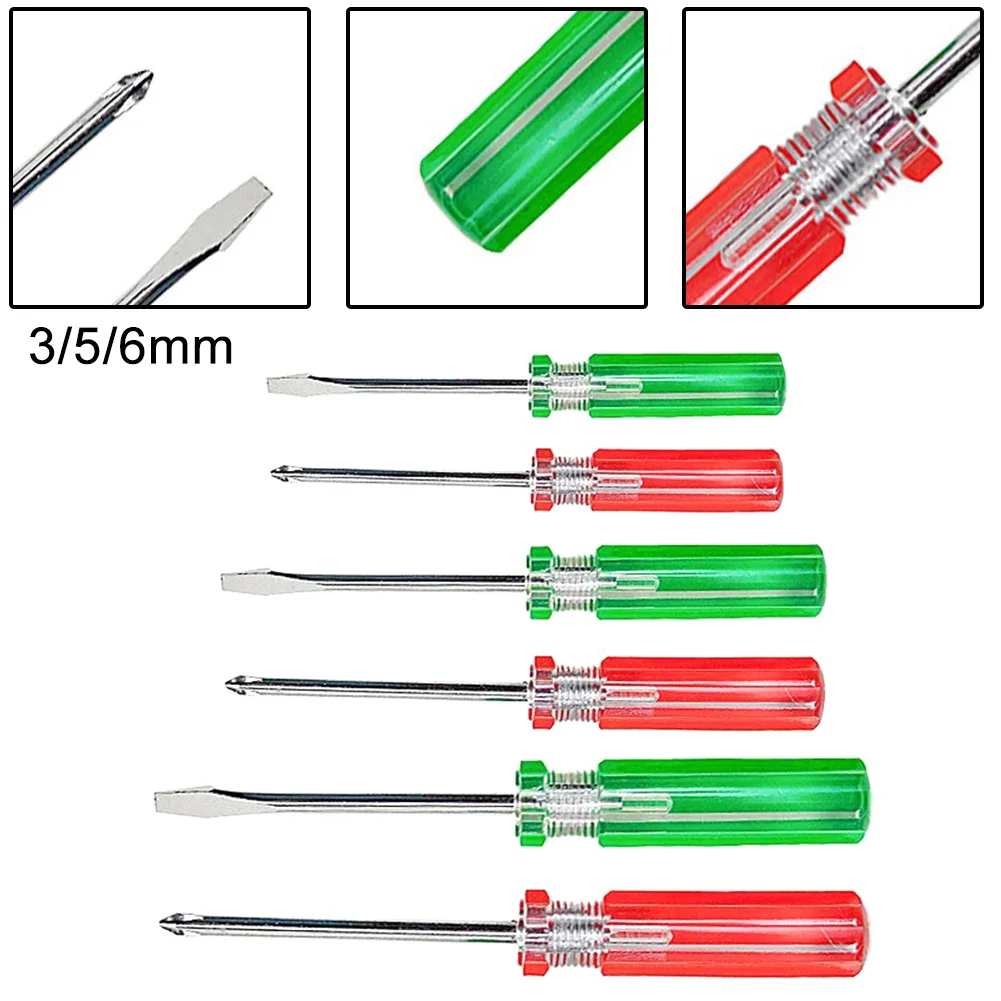 

2PCS Slotted Cross Screwdriver For Operating Small Screw 3/5/6mm 3*75/5*75/6*100mm Plastic Hand Tools Screwdrivers Nutdrivers