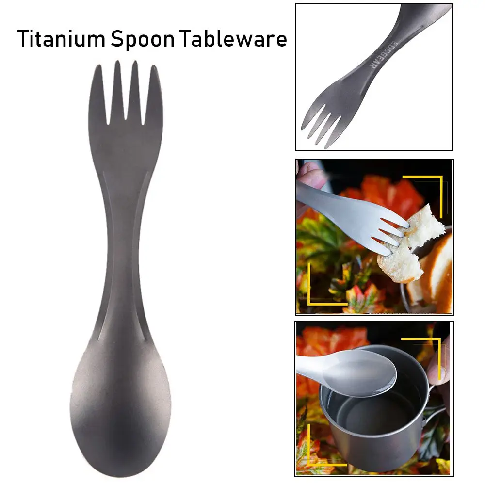 

1pc EDC Outdoor Camping Portable Picnic Titanium Spoon Cookware Titanium Alloy Fork Ultralight Pure Titanium Spork