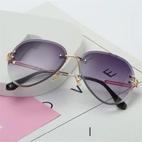 rimless sunglasses women brand designer sun glasses gradient shades cutting lens ladies frameless metal eyeglasses uv400