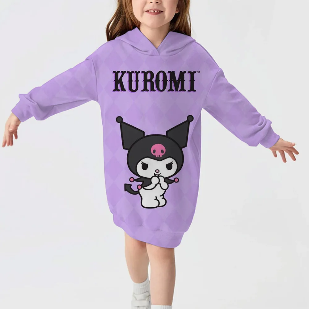 Autumn and winter girls printed hoodie Hello Kitty Kuromi print cartoon casual dress street kawaii baby girl