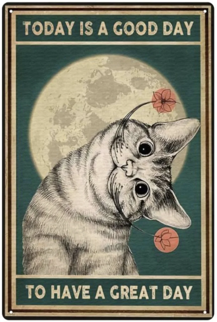 

CUTE CAT Before Coffee After Poster, Cat Poster Vintage Tin Metal Sign Bar Club Cafe Garage Wall Decor Farm Decor Art 20x30