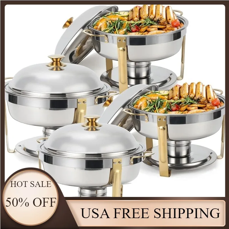 

Amhier 4 Pack 5 Qt Gold Round Chafing Dish Buffet Set with Stainless Steel Lid, for Parties, Hotels and Weddings