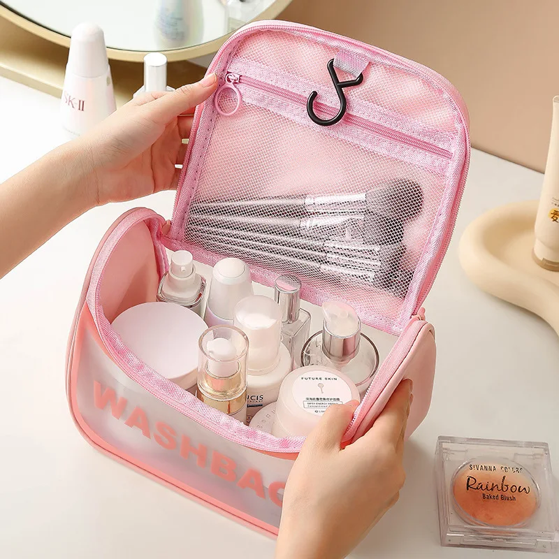 

PU Women Travel Storage Bag Cosmetic Bag Makeup Bag Travel Organizer Bags Waterproof Washbag Transparent Cosmetic Cases