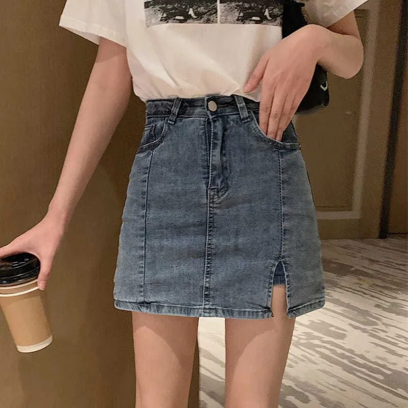 

Women High Waist Denim Skirt Casual Versatile Sexy Package Hip Skirt Fashion Retro Sexy Mini Skirt Design Sense Fishtail Skirt