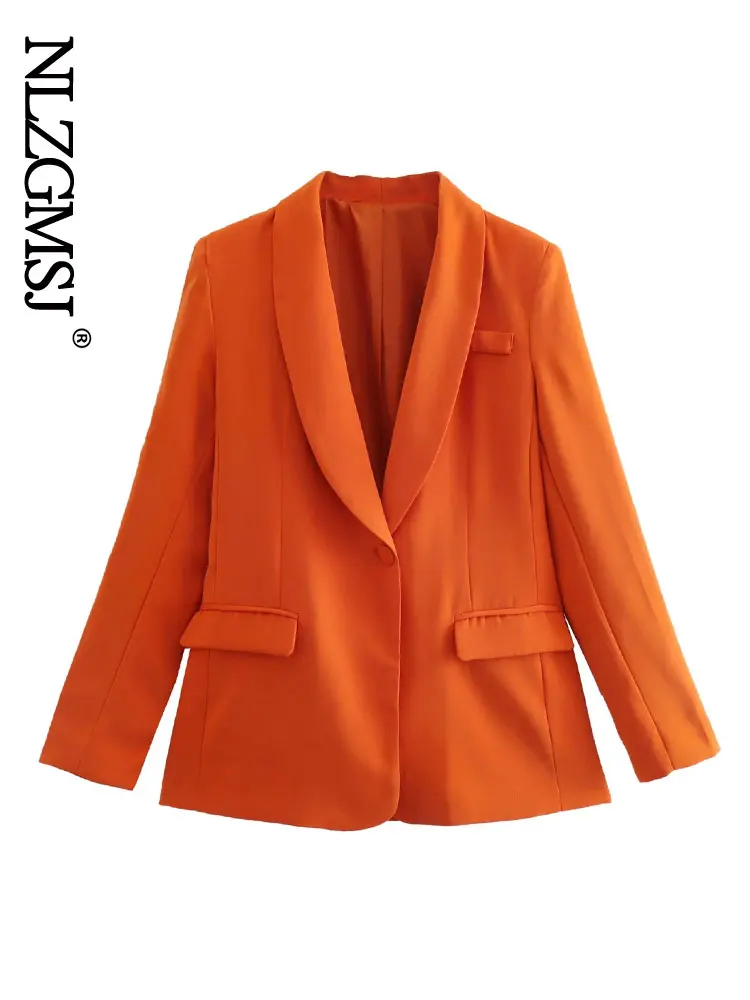 

Nlzgmsj Female Spring Autumn Fashion Single Button Suit Coat French Vintage Orange Pocket Loose Blazers Woman Jacket 202204
