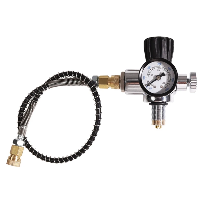 

24Inch PCP Scuba Charging Valve Air Filling Station Refill Adapter With 400Bar 6000Psi Gauge With M18X1.5 Threads