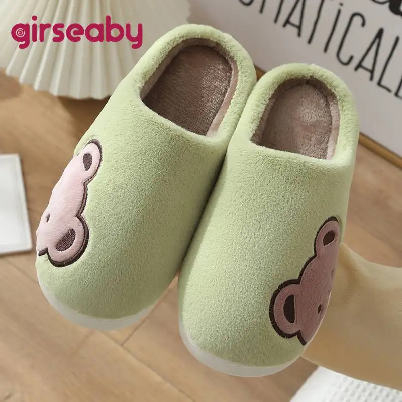 

Хлопковые тапочки для влюбленных Girseaby, теплые Нескользящие плюшевые тапки для дома, симпатичная мультяшная домашняя обувь, большие размеры...