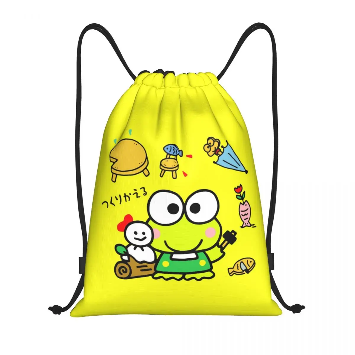 Niestandardowy plecak Keroppi Cartoon Drawstring Kobiety Mężczyźni Gym Sport Sackpack Składany worek treningowy