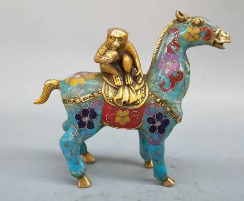 

Chinese Ancient Cloisonne Pure Brass Monkey Riding Horse Crafts