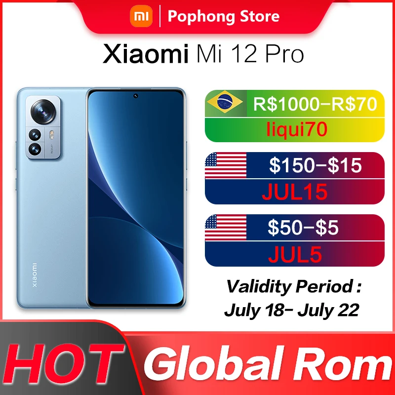 Global ROM Xiaomi Mi 12 Pro 5G Mobile Phone 6.73 inch Display 120Hz 4600mAh Snapdragon 8 Gen 1 Octa Core up to 120W Fast Charge