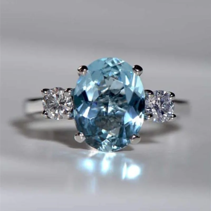 

Exquisite Women Stylish Rings for Engagement Brilliant Design Dazzling Blue Crystal CZ Accessories Trendy Female Fancy Jewelry